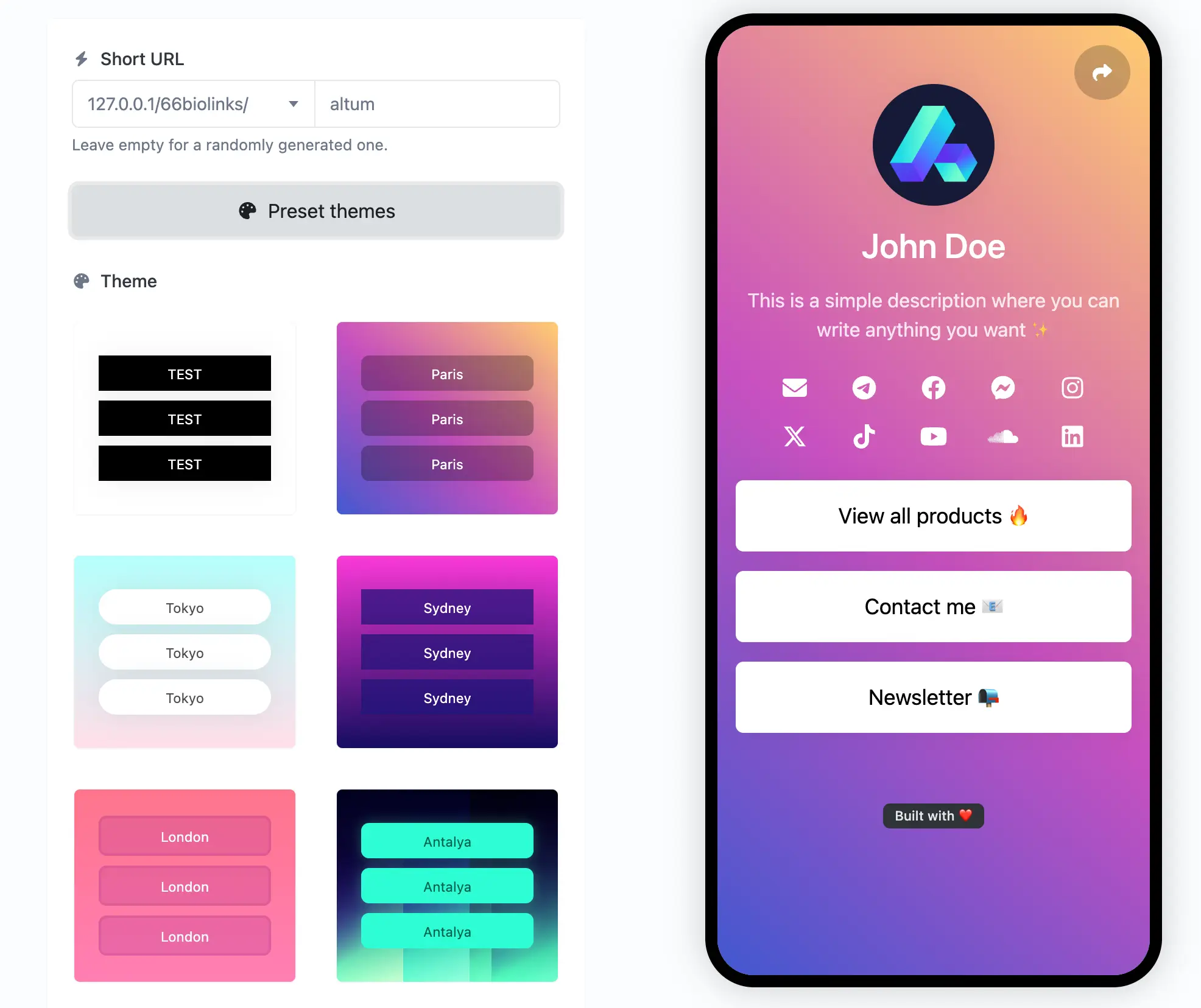 Screenshot der Bearbeitungsseite für die Biolink-App