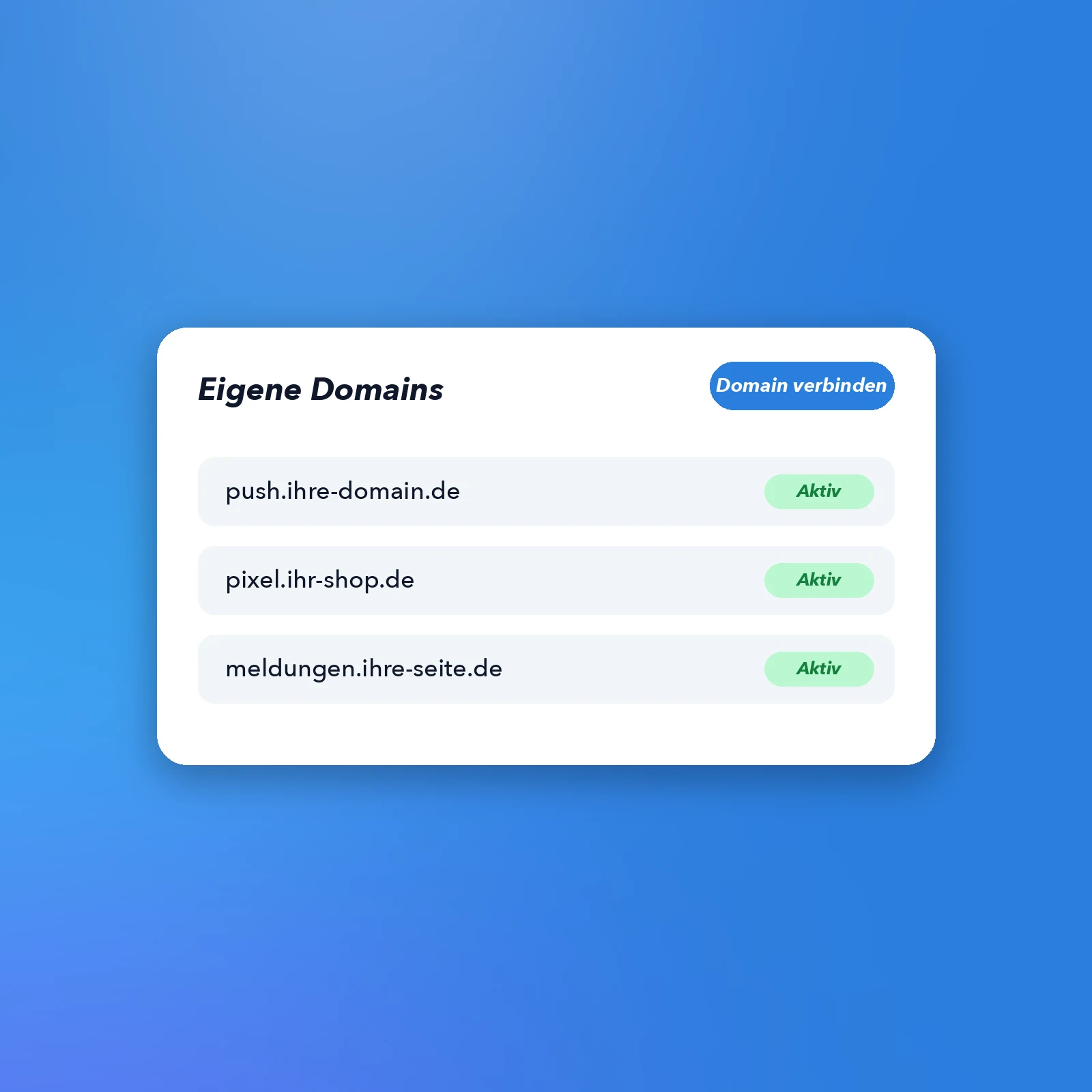 Screenshot der App benutzerdefinierte Domains für personalisierte Pixel-JS-Codes-Verknüpfung.