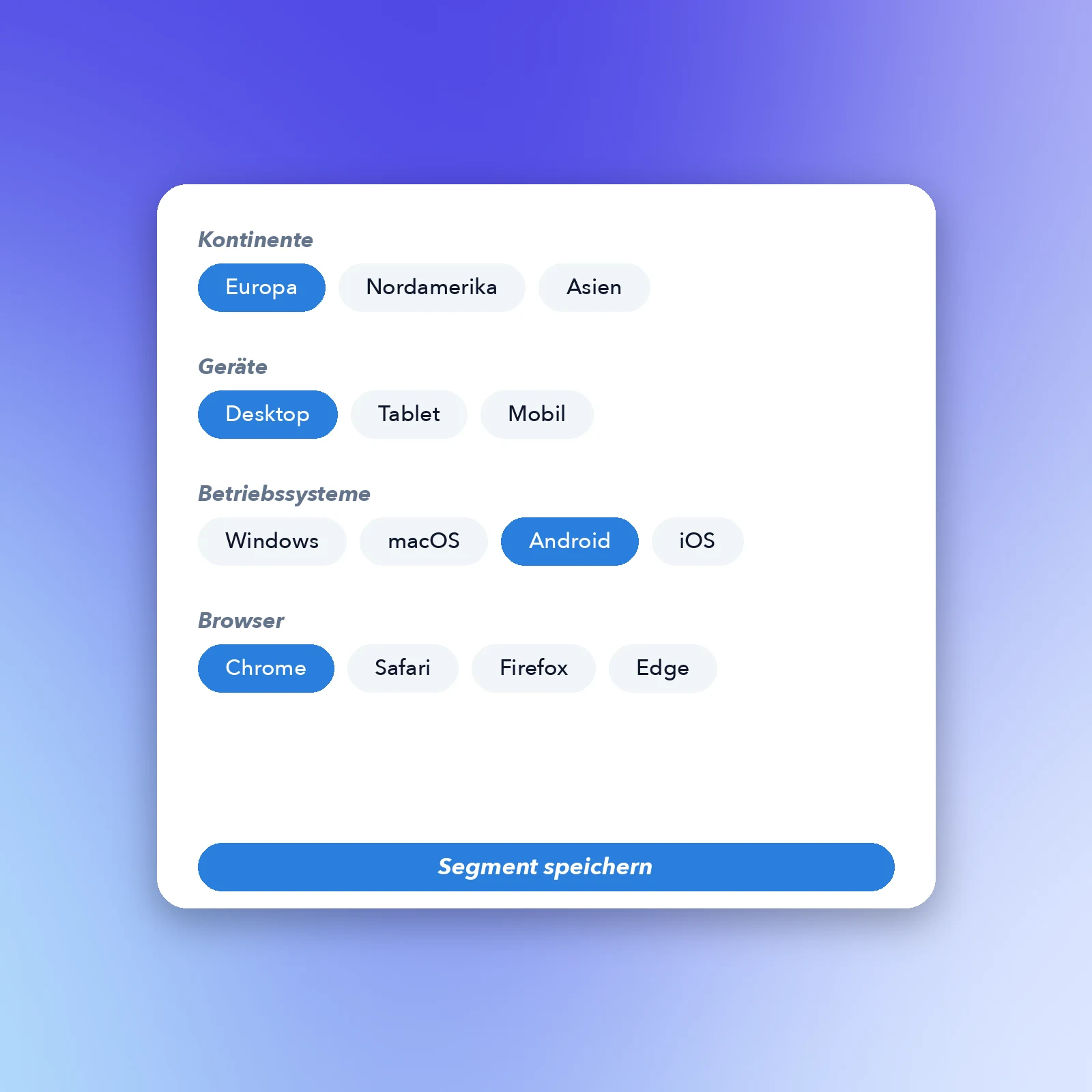 Screenshot der App-Segmentverwaltungs- und Bearbeitungsseite