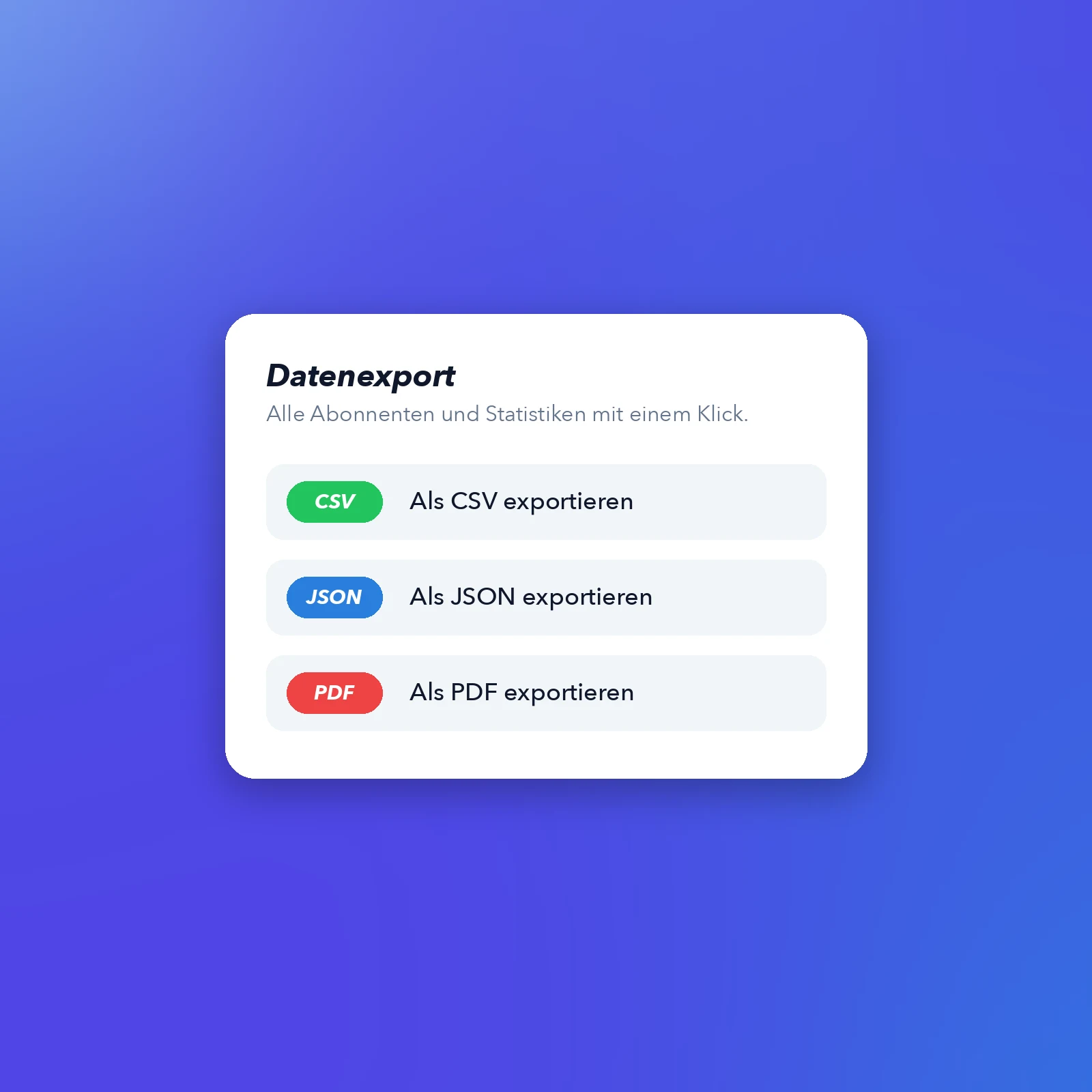 Screenshot der App-Datenexportfunktion und Analytik